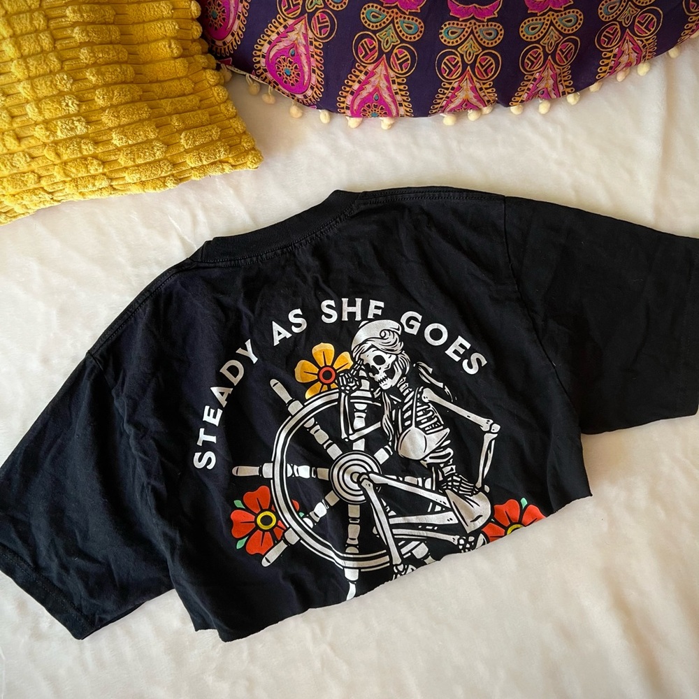 $2 ADD ON - Black Graphic Super Crop Top with Traditional Tattoo Style Print